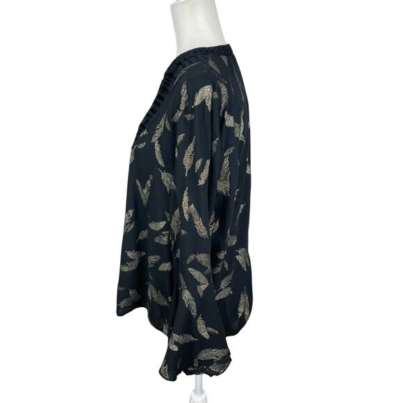 Johnny Was Workshop Feather Velvet Bell Sleeve Top Boho Black Gold Size Medium - Picture 5 of 15
